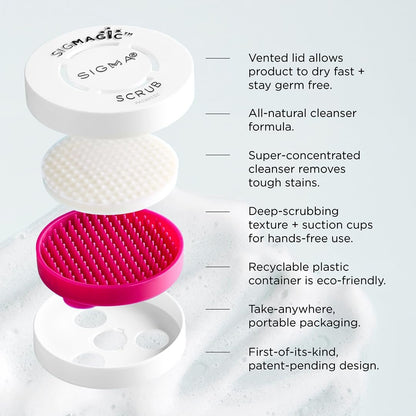 Sigma Beauty Portable 2-in-1 SigMagic Scrub – Solid Silicone Makeup Brush Cleaner, Professional Grade, Pink (1 Count)