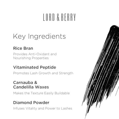 Lord & Berry Prodigious Mascara – Curling & Volumizing, Smudge-Free, Nourishing with Diamond Powder, False Lash Effect, 0.33 fl oz