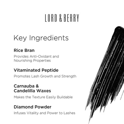 Lord & Berry Prodigious Mascara – Curling & Volumizing, Smudge-Free, Nourishing with Diamond Powder, False Lash Effect, 0.33 fl oz