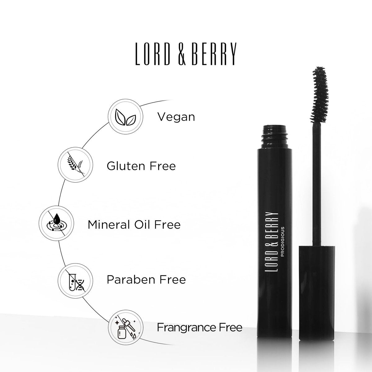 Lord & Berry Prodigious Mascara – Curling & Volumizing, Smudge-Free, Nourishing with Diamond Powder, False Lash Effect, 0.33 fl oz - görsel 5