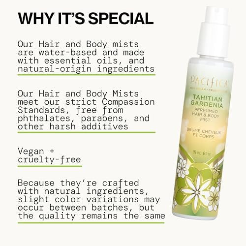 Pacifica Tahitian Gardenia Perfumed Hair & Body Mist - Alcohol-Free, Vegan & Cruelty-Free, 6 Fl Oz Avelisse