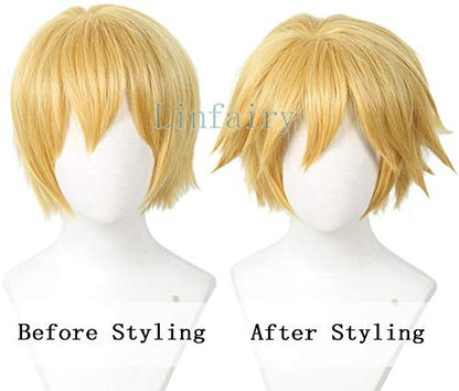 Linfairy Short Blonde Cosplay Wig - Halloween Costume Cat Wig for Men Avelisse