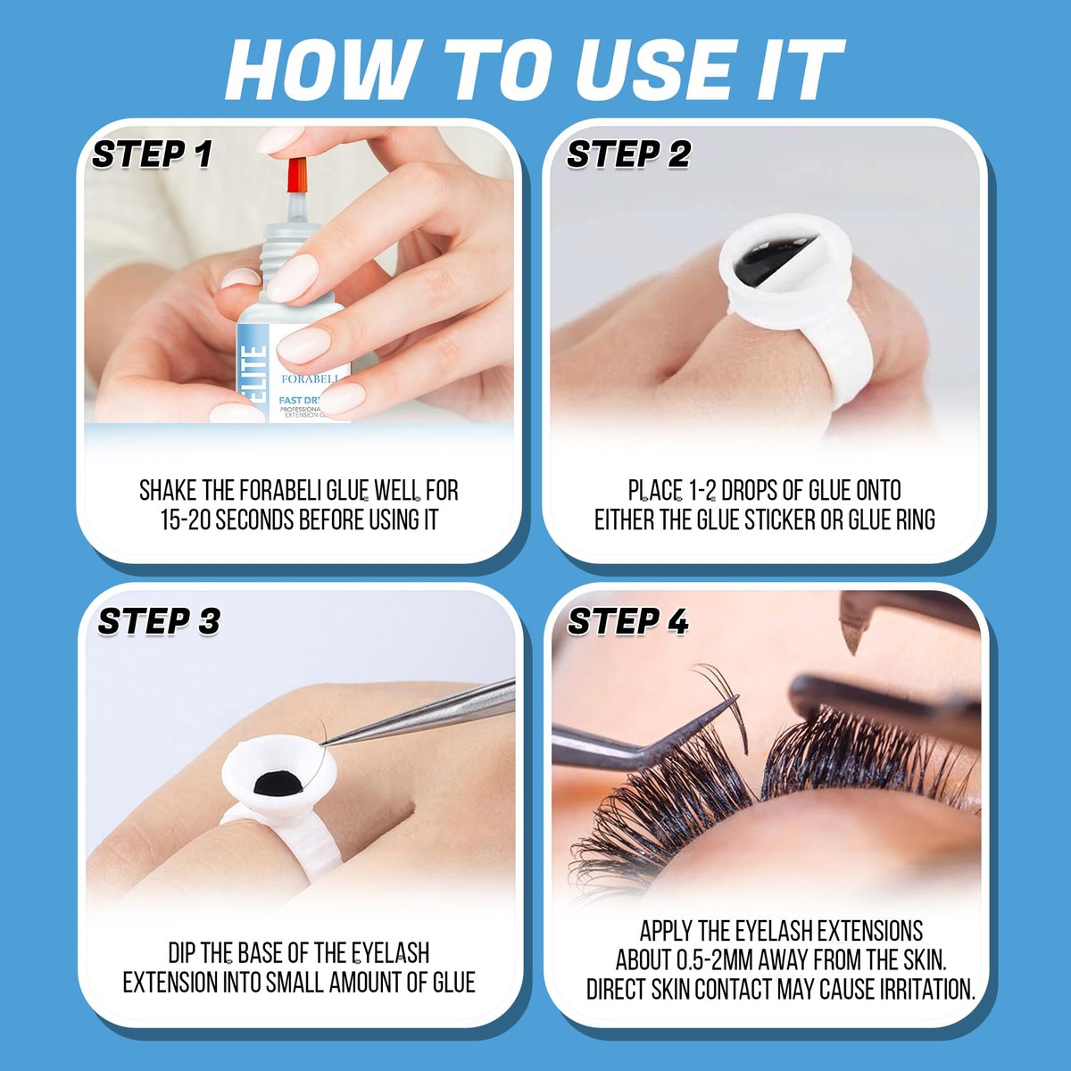 Forabeli Elite Eyelash Extension Glue - Professional Black Lash Adhesive, Ultra-Fast Dry 0.5-1 Second, 7-Week Retention, 5ml Avelisse