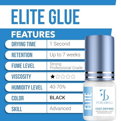 Forabeli Elite Eyelash Extension Glue - Professional Black Lash Adhesive, Ultra-Fast Dry 0.5-1 Second, 7-Week Retention, 5ml Avelisse