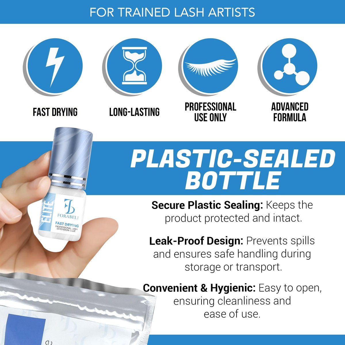 Forabeli Elite Eyelash Extension Glue - Professional Black Lash Adhesive, Ultra-Fast Dry 0.5-1 Second, 7-Week Retention, 5ml Avelisse