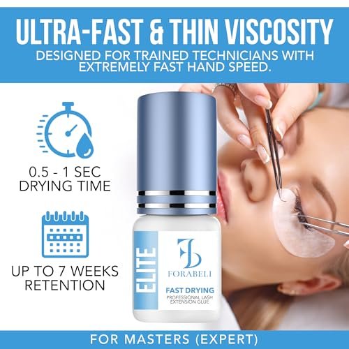 Forabeli Elite Eyelash Extension Glue - Professional Black Lash Adhesive, Ultra-Fast Dry 0.5-1 Second, 7-Week Retention, 5ml Avelisse