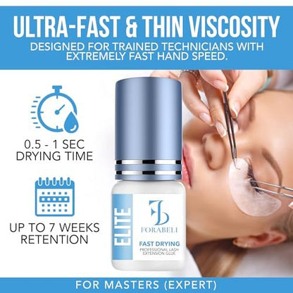 Forabeli Elite Eyelash Extension Glue - Professional Black Lash Adhesive, Ultra-Fast Dry 0.5-1 Second, 7-Week Retention, 5ml Avelisse