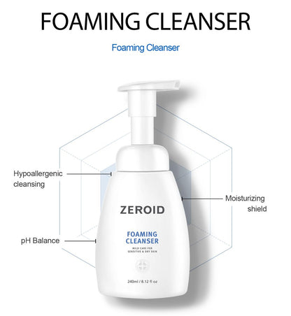 ZEROID Foaming Cleanser - Gentle Face Wash for Sensitive & Dry Skin, Moisturizing Facial Cleanser, Dermatologist Tested, Korean Skin Care, 8.1 fl oz Avelisse