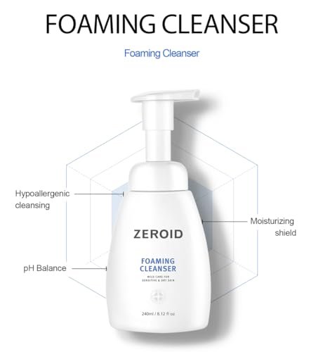 ZEROID Foaming Cleanser - Gentle Face Wash for Sensitive & Dry Skin, Moisturizing Facial Cleanser, Dermatologist Tested, Korean Skin Care, 8.1 fl oz Avelisse