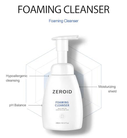 ZEROID Foaming Cleanser - Gentle Face Wash for Sensitive & Dry Skin, Moisturizing Facial Cleanser, Dermatologist Tested, Korean Skin Care, 8.1 fl oz Avelisse