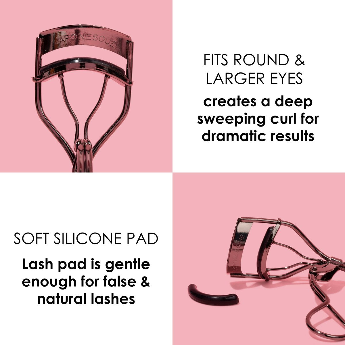 JAPONESQUE Extreme Lash Curler – Scissor Comfort Handle, Deep Curl, 8-Hour Hold, High Arch Design, Gunmetal (Includes 1 Refill Pad) - görsel 5