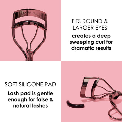JAPONESQUE Extreme Lash Curler – Scissor Comfort Handle, Deep Curl, 8-Hour Hold, High Arch Design, Gunmetal (Includes 1 Refill Pad)