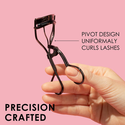 JAPONESQUE Extreme Lash Curler – Scissor Comfort Handle, Deep Curl, 8-Hour Hold, High Arch Design, Gunmetal (Includes 1 Refill Pad)