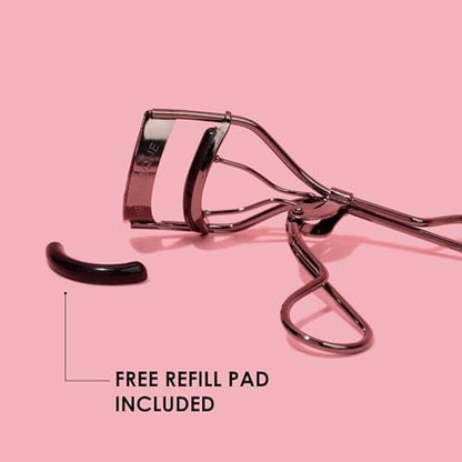 JAPONESQUE Extreme Lash Curler – Scissor Comfort Handle, Deep Curl, 8-Hour Hold, High Arch Design, Gunmetal (Includes 1 Refill Pad)