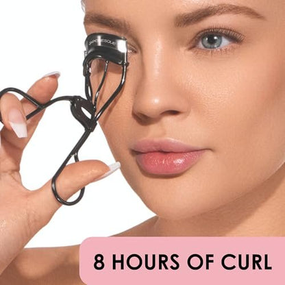 JAPONESQUE Extreme Lash Curler – Scissor Comfort Handle, Deep Curl, 8-Hour Hold, High Arch Design, Gunmetal (Includes 1 Refill Pad)