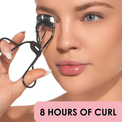 JAPONESQUE Extreme Lash Curler – Scissor Comfort Handle, Deep Curl, 8-Hour Hold, High Arch Design, Gunmetal (Includes 1 Refill Pad)