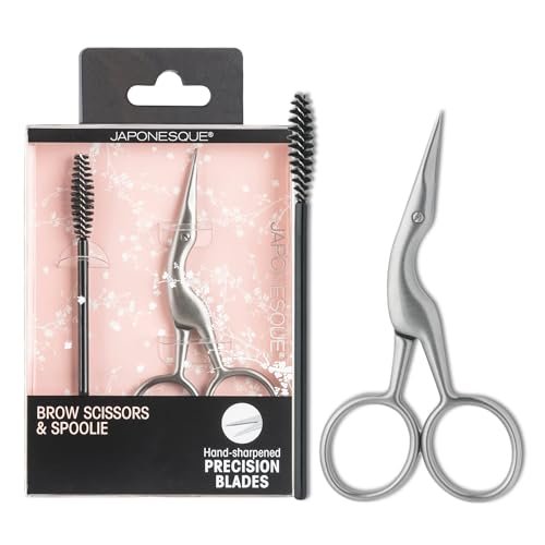 JAPONESQUE Brow Scissors and Spoolie - Stainless Steel Precision Grooming Scissors for Eyebrow Trimming and Shaping Avelisse
