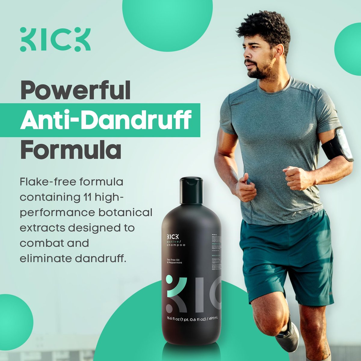 Kick Men's Shampoo - Peppermint & Tea Tree for Oil Control - Sulfate-Free, Refreshing Formula, Anti-Dandruff & Scalp Soothing - 16.6 oz Avelisse