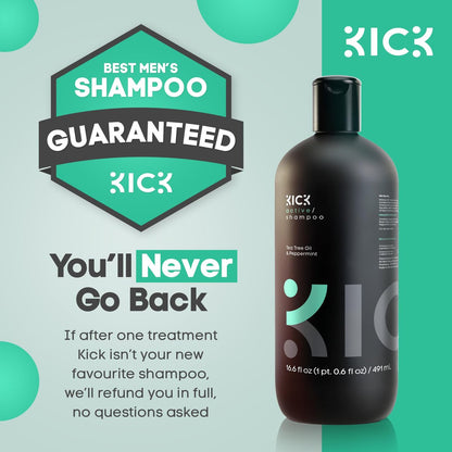 Kick Men's Shampoo - Peppermint & Tea Tree for Oil Control - Sulfate-Free, Refreshing Formula, Anti-Dandruff & Scalp Soothing - 16.6 oz Avelisse
