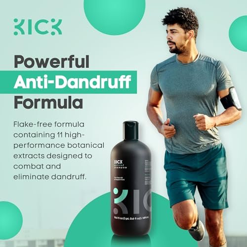 Kick Men's Shampoo - Peppermint & Tea Tree for Oil Control - Sulfate-Free, Refreshing Formula, Anti-Dandruff & Scalp Soothing - 16.6 oz Avelisse