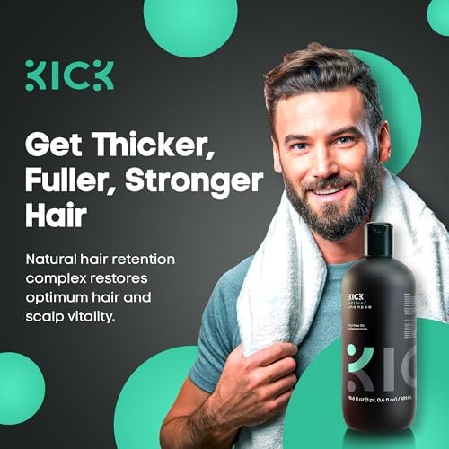 Kick Men's Shampoo - Peppermint & Tea Tree for Oil Control - Sulfate-Free, Refreshing Formula, Anti-Dandruff & Scalp Soothing - 16.6 oz Avelisse