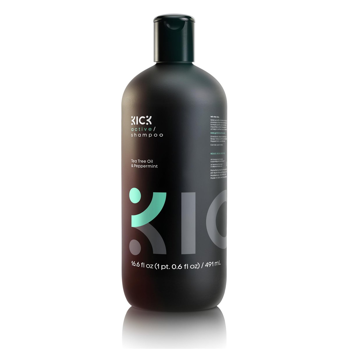 Kick Men's Shampoo - Peppermint & Tea Tree for Oil Control - Sulfate-Free, Refreshing Formula, Anti-Dandruff & Scalp Soothing - 16.6 oz Avelisse