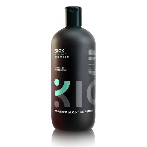 Kick Men's Shampoo - Peppermint & Tea Tree for Oil Control - Sulfate-Free, Refreshing Formula, Anti-Dandruff & Scalp Soothing - 16.6 oz Avelisse
