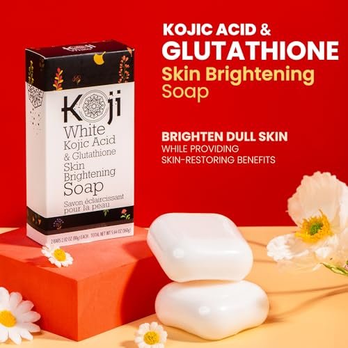 Koji White Kojic Acid & Glutathione Skin Brightening Soap for Face & Body - Exfoliating, Hydrating, Cleansing Bar - Reduces Fine Lines & Wrinkles - Vegan, 2.82 oz (2 Bars) Avelisse