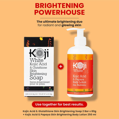 Koji White Kojic Acid & Glutathione Skin Brightening Soap for Face & Body - Exfoliating, Hydrating, Cleansing Bar - Reduces Fine Lines & Wrinkles - Vegan, 2.82 oz (2 Bars) Avelisse