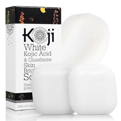 Koji White Kojic Acid & Glutathione Skin Brightening Soap for Face & Body - Exfoliating, Hydrating, Cleansing Bar - Reduces Fine Lines & Wrinkles - Vegan, 2.82 oz (2 Bars) Avelisse