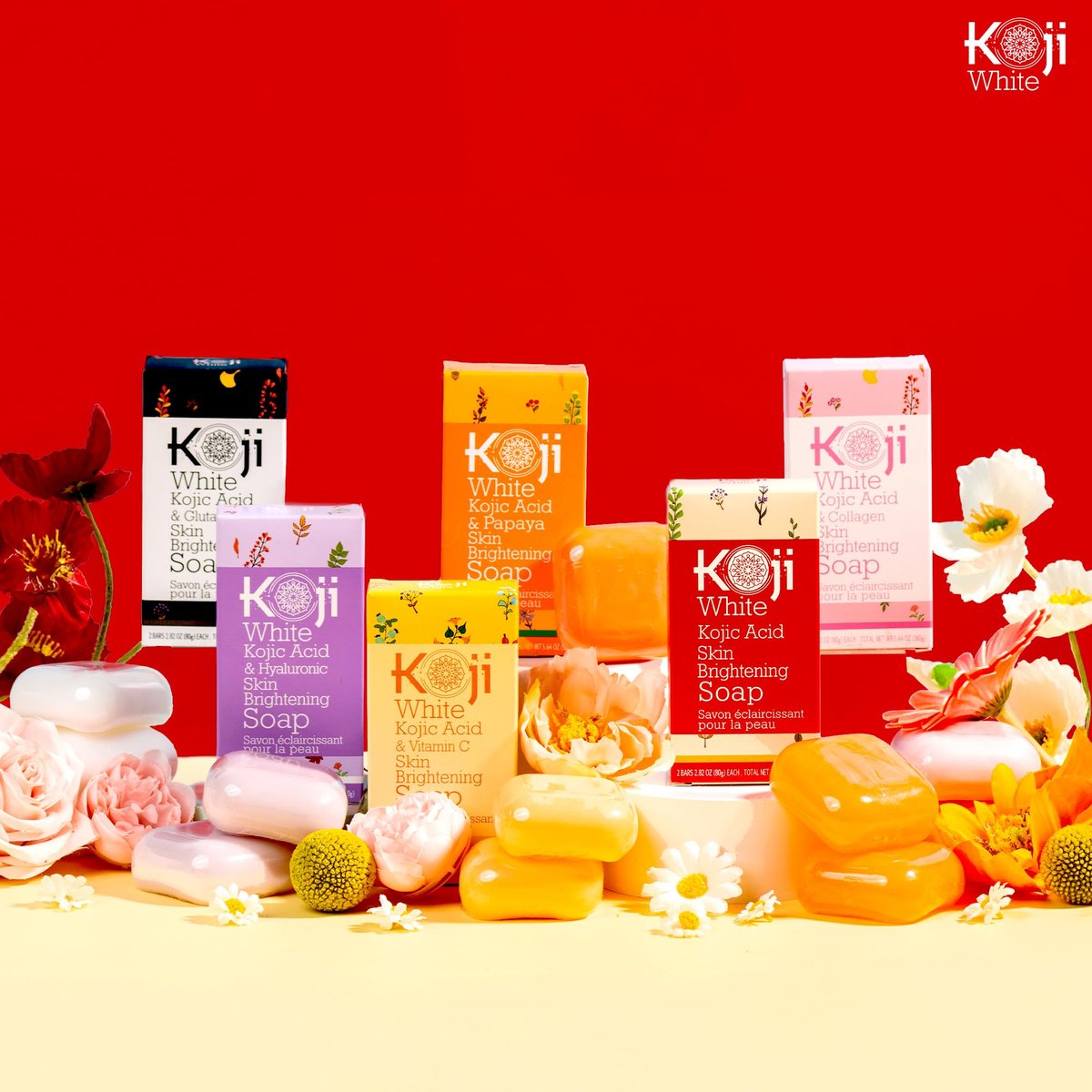 Koji White Kojic Acid & Glutathione Skin Brightening Soap for Face & Body - Exfoliating, Hydrating, Cleansing Bar - Reduces Fine Lines & Wrinkles - Vegan, 2.82 oz (2 Bars) Avelisse