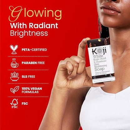 Koji White Kojic Acid & Glutathione Skin Brightening Soap for Face & Body - Exfoliating, Hydrating, Cleansing Bar - Reduces Fine Lines & Wrinkles - Vegan, 2.82 oz (2 Bars) Avelisse