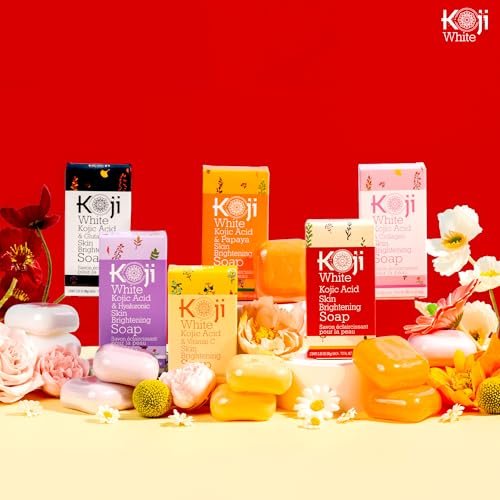 Koji White Kojic Acid & Glutathione Skin Brightening Soap for Face & Body - Exfoliating, Hydrating, Cleansing Bar - Reduces Fine Lines & Wrinkles - Vegan, 2.82 oz (2 Bars) Avelisse