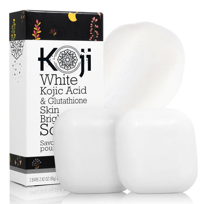 Koji White Kojic Acid & Glutathione Skin Brightening Soap for Face & Body - Exfoliating, Hydrating, Cleansing Bar - Reduces Fine Lines & Wrinkles - Vegan, 2.82 oz (2 Bars) Avelisse