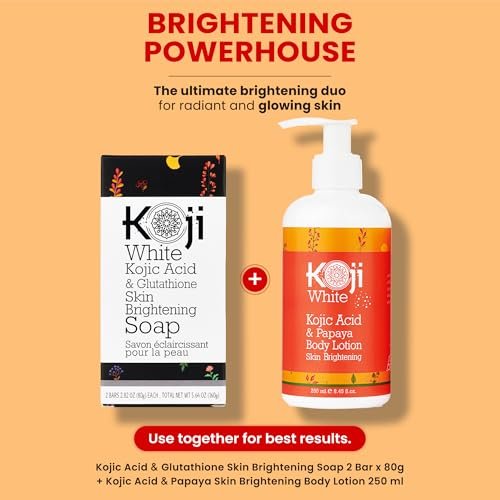 Koji White Kojic Acid & Glutathione Skin Brightening Soap for Face & Body - Exfoliating, Hydrating, Cleansing Bar - Reduces Fine Lines & Wrinkles - Vegan, 2.82 oz (2 Bars) Avelisse