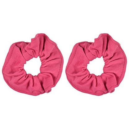 Set of 2 Large Solid Scrunchies - Hot Pink Cotton Ponytail Holders
