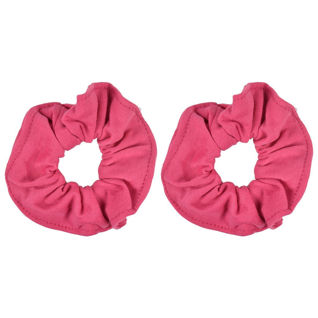 Set of 2 Large Solid Scrunchies - Hot Pink Cotton Ponytail Holders - görsel 1