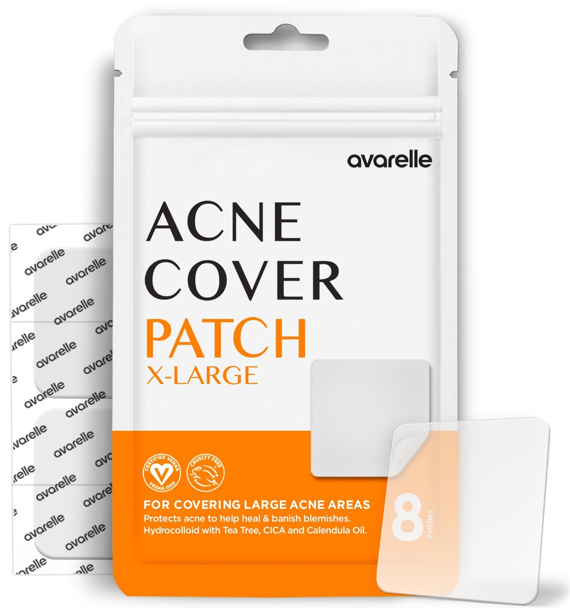 AVARELLE Acne Patches XL - Large Hydrocolloid Pimple Patches with Tea Tree, Calendula & Cica for Face, Cheek & Nose - 8 Count - görsel 1