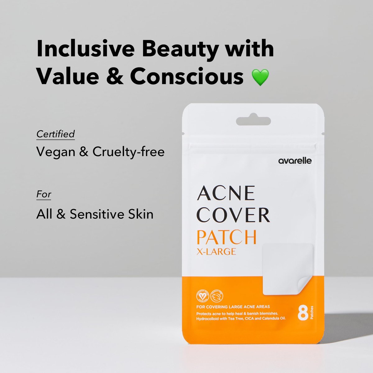 AVARELLE Acne Patches XL - Large Hydrocolloid Pimple Patches with Tea Tree, Calendula & Cica for Face, Cheek & Nose - 8 Count - görsel 7