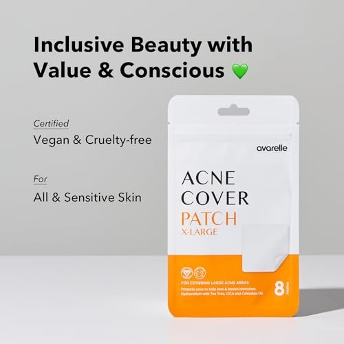 AVARELLE Acne Patches XL - Large Hydrocolloid Pimple Patches with Tea Tree, Calendula & Cica for Face, Cheek & Nose - 8 Count - görsel 8