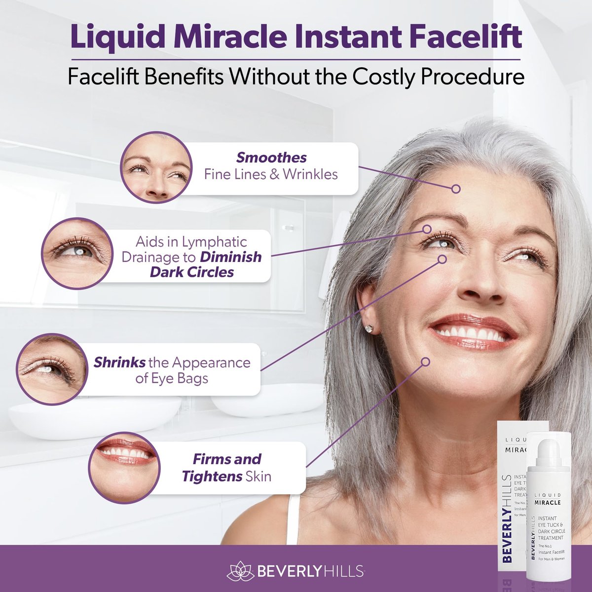 Beverly Hills Instant Facelift Anti Aging Eye Serum – 30mL (120 Days Supply) for Dark Circles, Puffy Eyes, and Wrinkles Avelisse