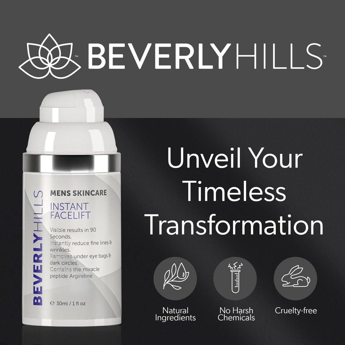 Beverly Hills Men's Instant Facelift & Eye Serum – Dark Circles, Puffy Eyes, Wrinkles Avelisse