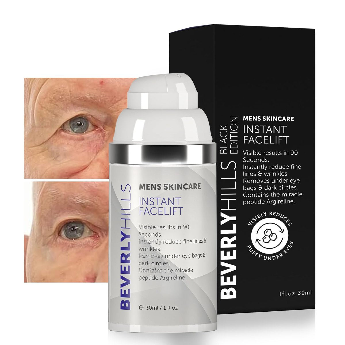 Beverly Hills Men's Instant Facelift & Eye Serum – Dark Circles, Puffy Eyes, Wrinkles Avelisse