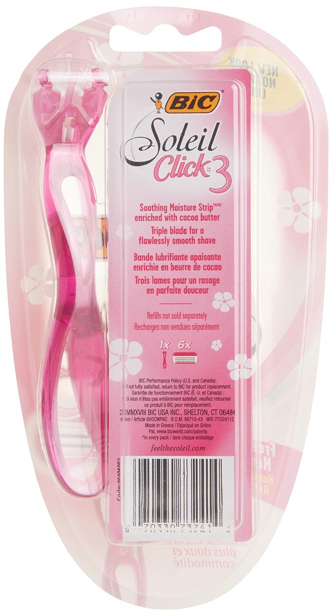 BIC Click 3 Soleil Women's Disposable Razors, 3 Blades with Moisture Strip, 12 Count Avelisse