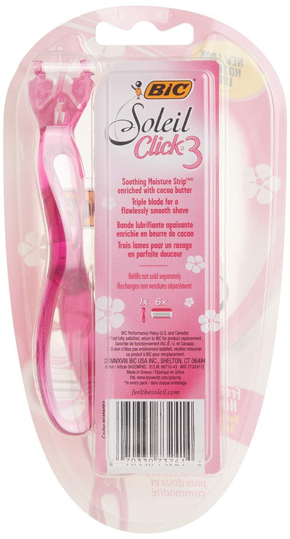 BIC Click 3 Soleil Women's Disposable Razors, 3 Blades with Moisture Strip, 12 Count Avelisse