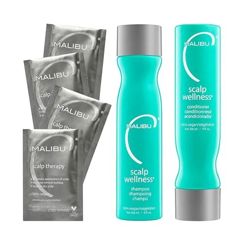 Malibu C Scalp Wellness Collection - Soothing Shampoo and Conditioner Set for Dry Scalp with Vitamin C - Travel Size Packets Included (33.8 oz Total) Avelisse