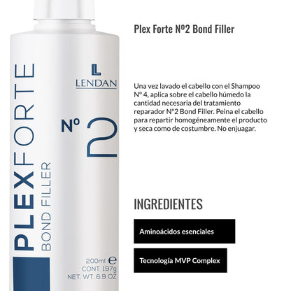 Lendan Plex Forte Nº2 Bond Filler – Damaged Hair Repair Treatment (6.9 Fl Oz) – Strengthens, Nourishes, Repairs, Preserves Color, Heat Protector Avelisse