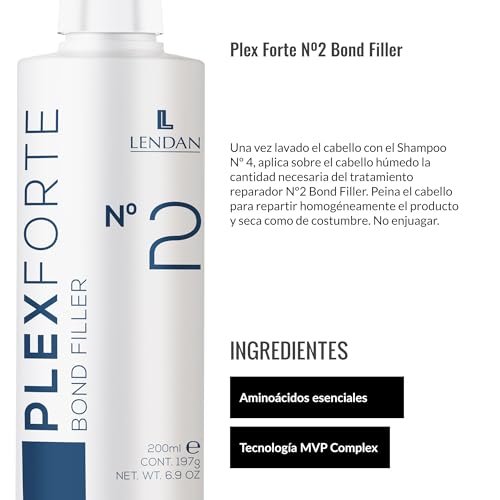 Lendan Plex Forte Nº2 Bond Filler – Damaged Hair Repair Treatment (6.9 Fl Oz) – Strengthens, Nourishes, Repairs, Preserves Color, Heat Protector Avelisse