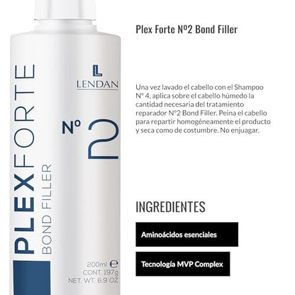 Lendan Plex Forte Nº2 Bond Filler – Damaged Hair Repair Treatment (6.9 Fl Oz) – Strengthens, Nourishes, Repairs, Preserves Color, Heat Protector Avelisse