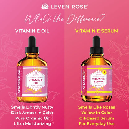 Leven Rose Vitamin E Oil Serum for Face and Skin, 4 fl oz - Hydrating Moisturizer, Multi-Use Body, Hair & Nail Oil Avelisse